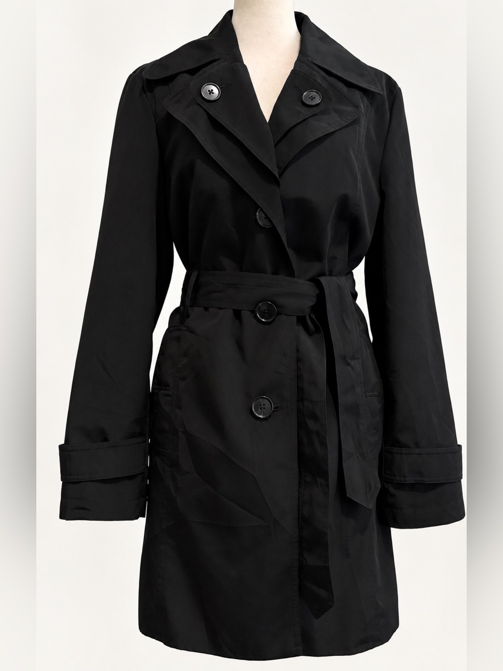 London Fog FOG Black Belted Trench Coat Jacket Size Small